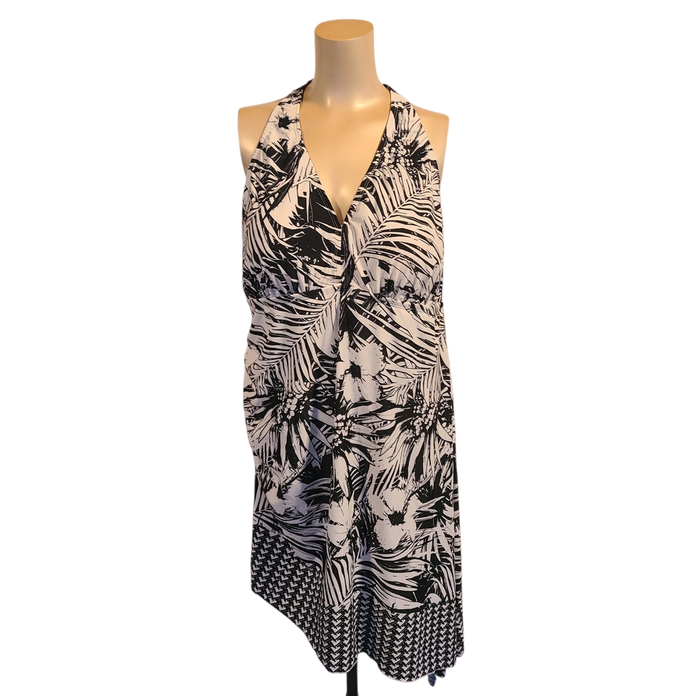NWT Swim 365 One Piece Black And White Tropical Palm Swim Dress Size 20